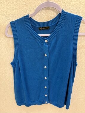 PrettyGarden Blue Knit Button-Front Sleeveless Cardigan